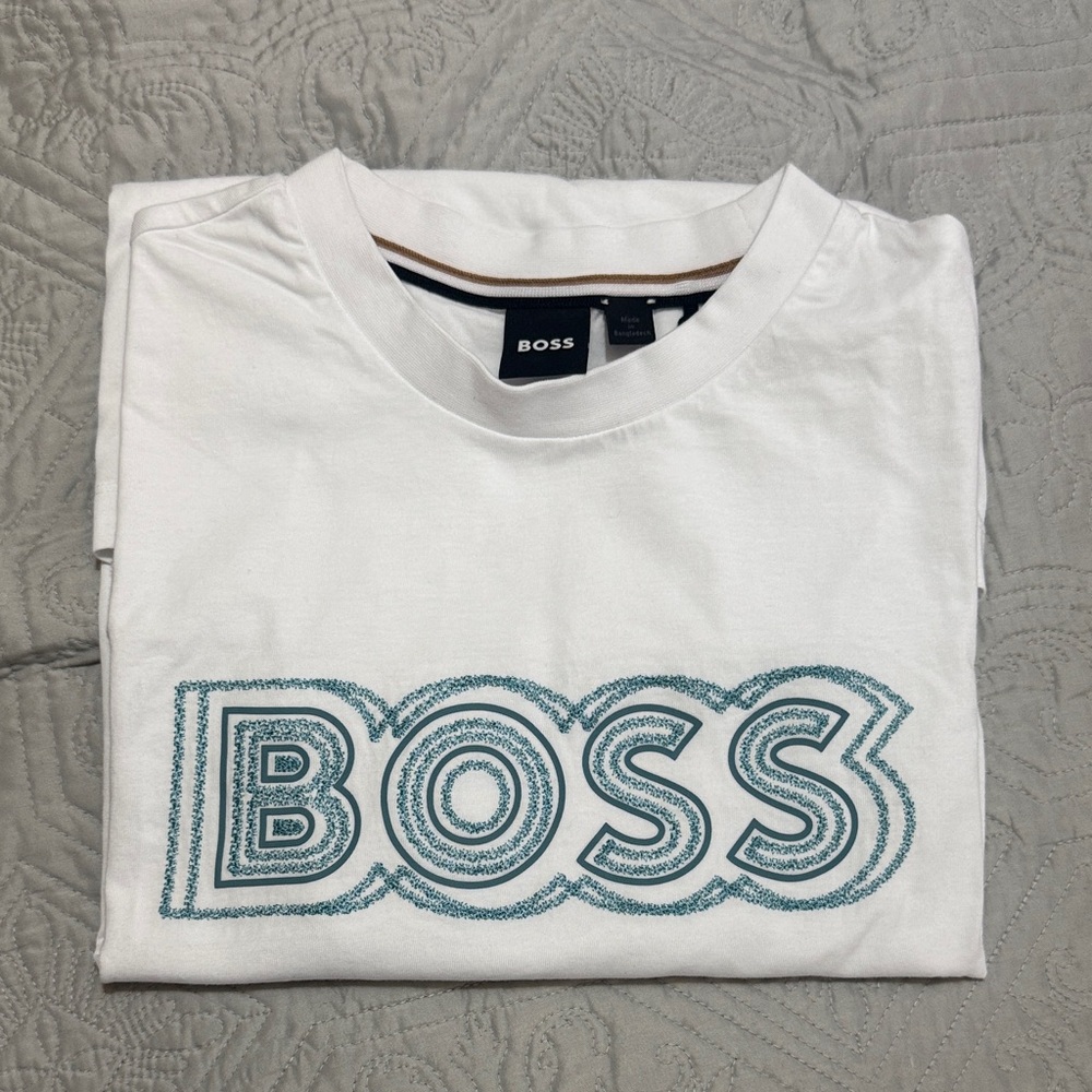 BOSS White Tee with Blue Logo